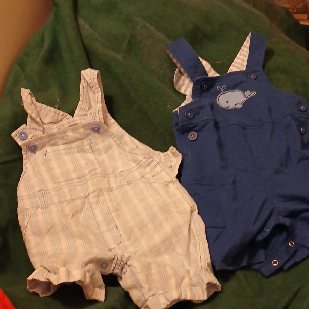 Blue and White Overalls Classic Bib Style set of 2